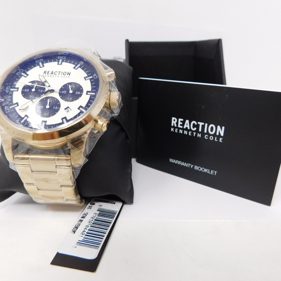 Kenneth Cole Reaction Men's Watch Chronograph White Black Dial Gold KRWGI9005404 - Picture 1 of 11